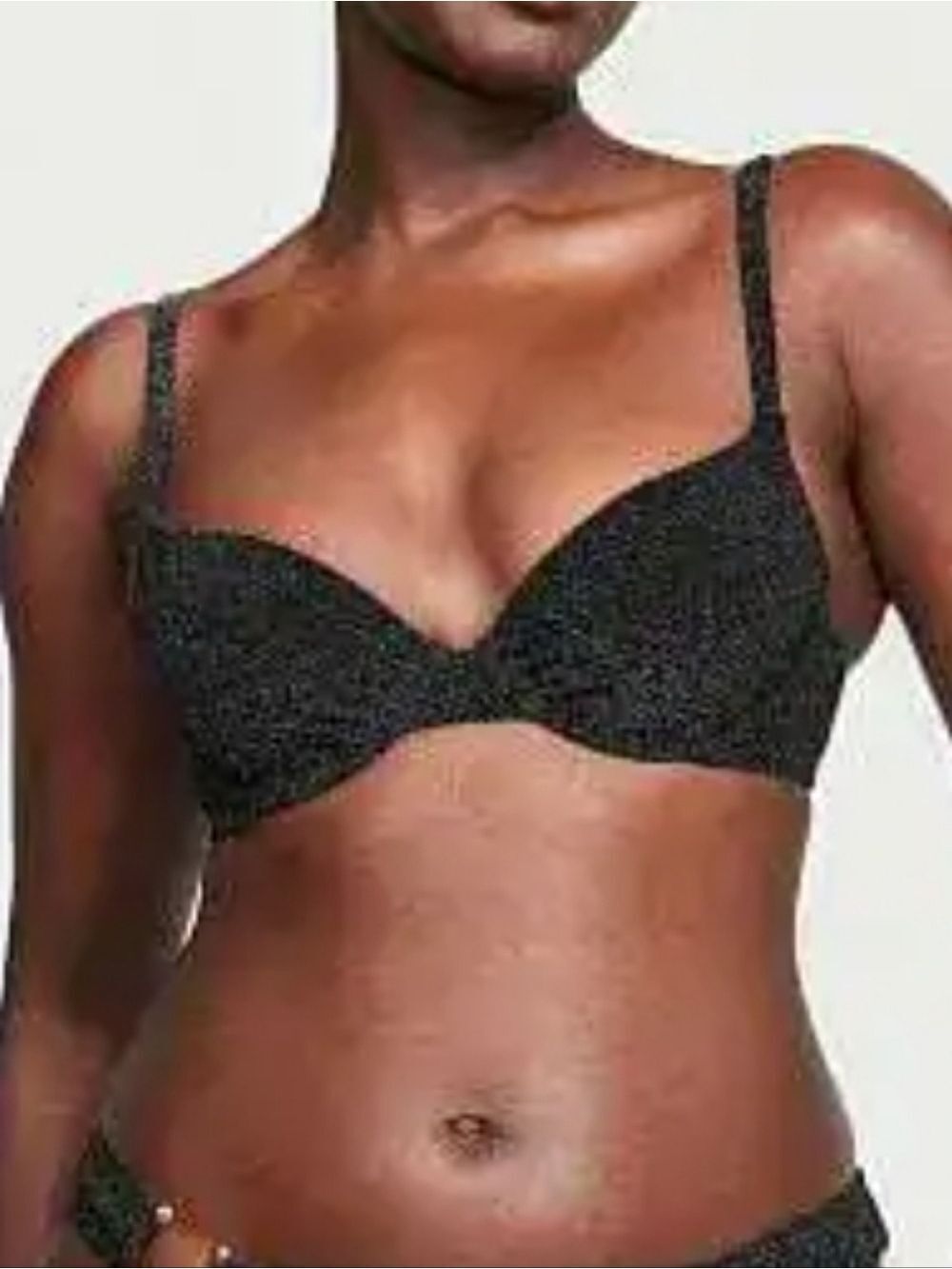 Victoria's Secret Black Shimmer Push-Up Bikini Top Underwire Swim 34B NWT